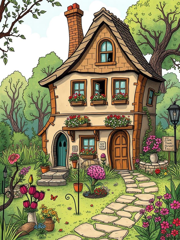 Whimsical Fantasy Home in Hand-Drawn Style