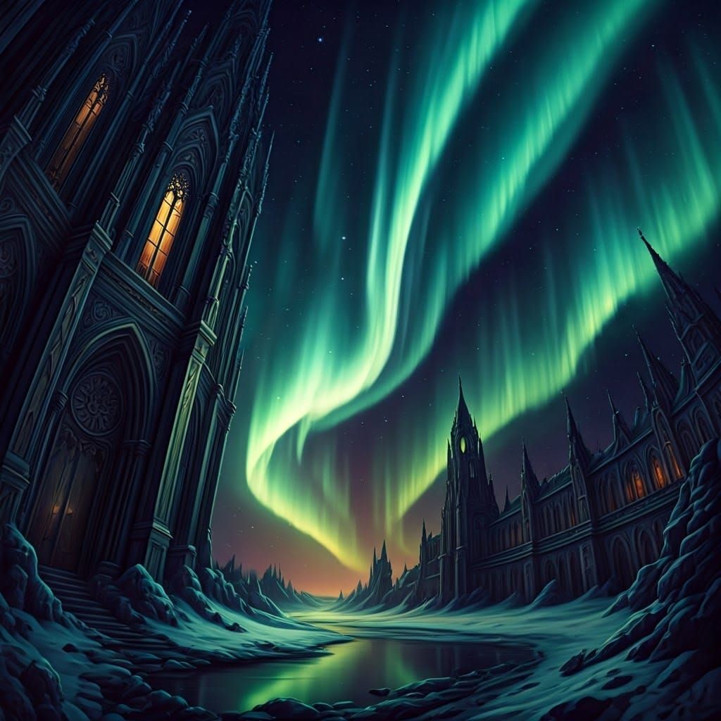 Aurora Borealis in Baroque Cosmic Dreamscape