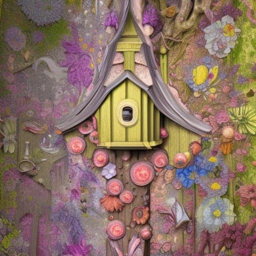 Fantastical Flowery Cuckoo Clock in Detailed Matte Style