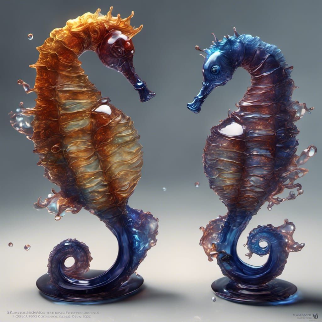 Fantastical Blown Glass Seahorse in Detailed Matte Painting