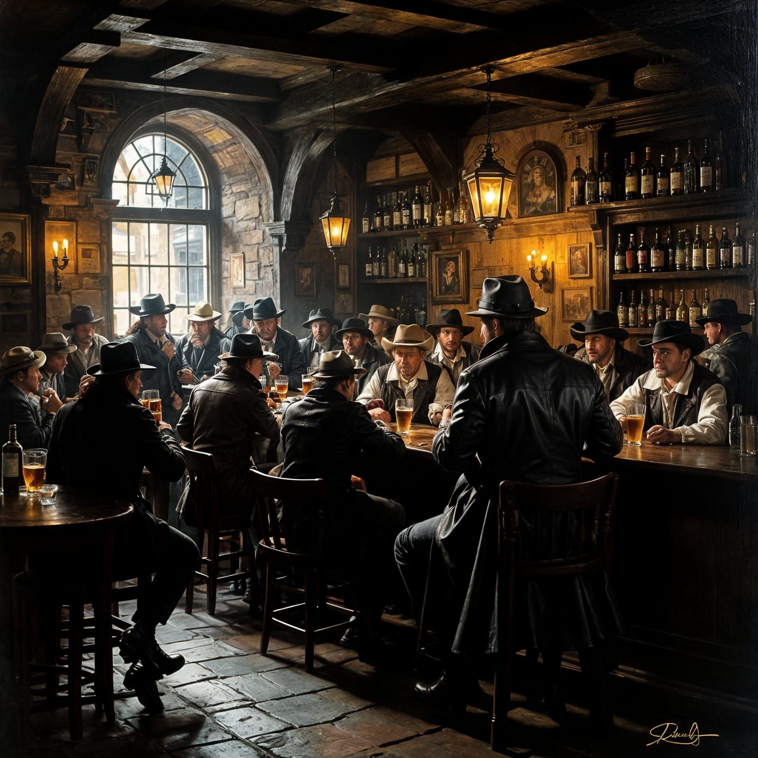 17th Century Tavern Scene with Time Traveler in Old Masters ...