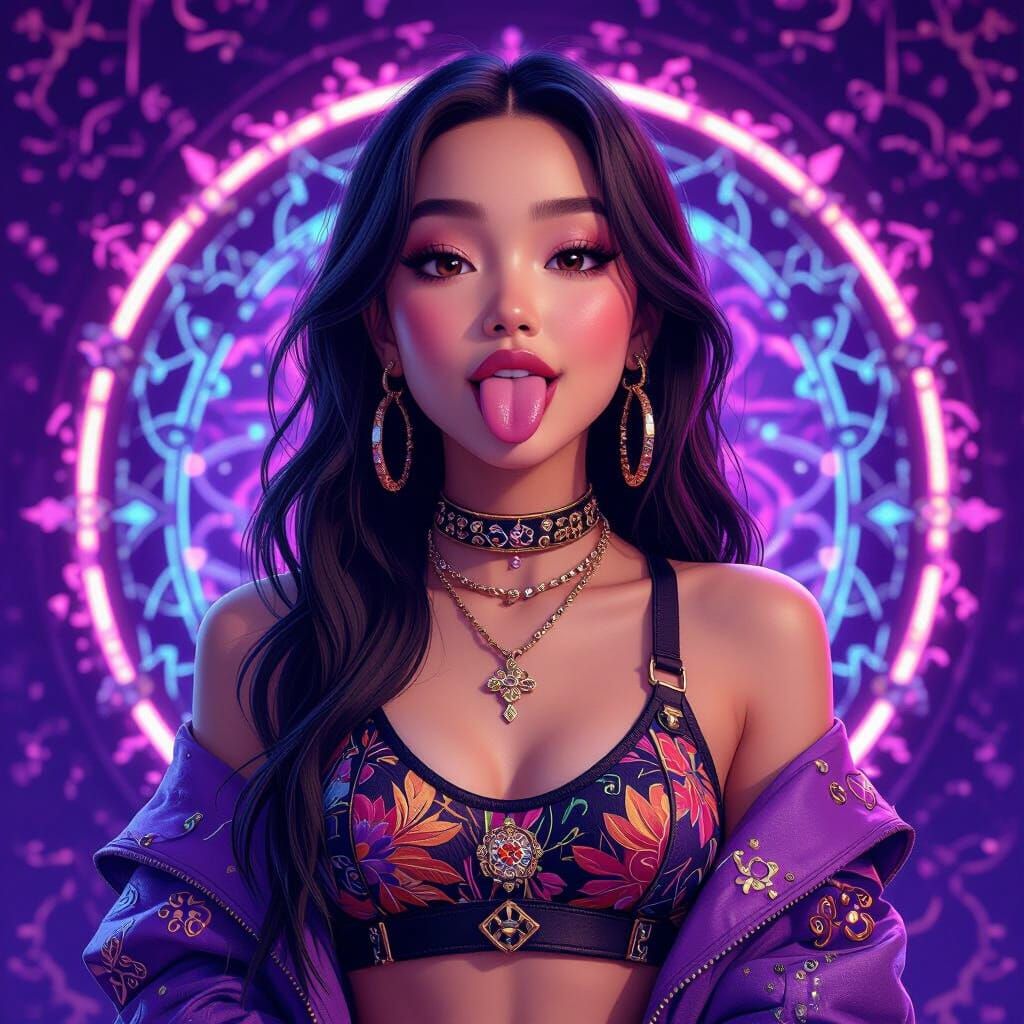 Hyper-Realistic Woman with Tongue Out in 3D Anime Art