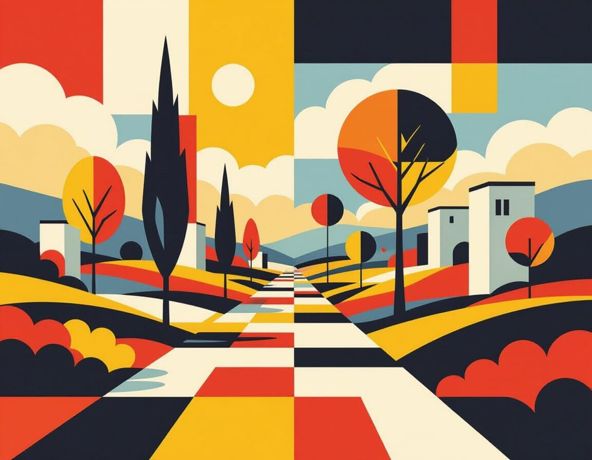 Abstract Futuristic Landscape in De Stijl Style