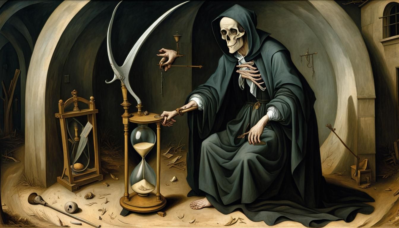 Grim Reaper with Hourglass in Old Master Style