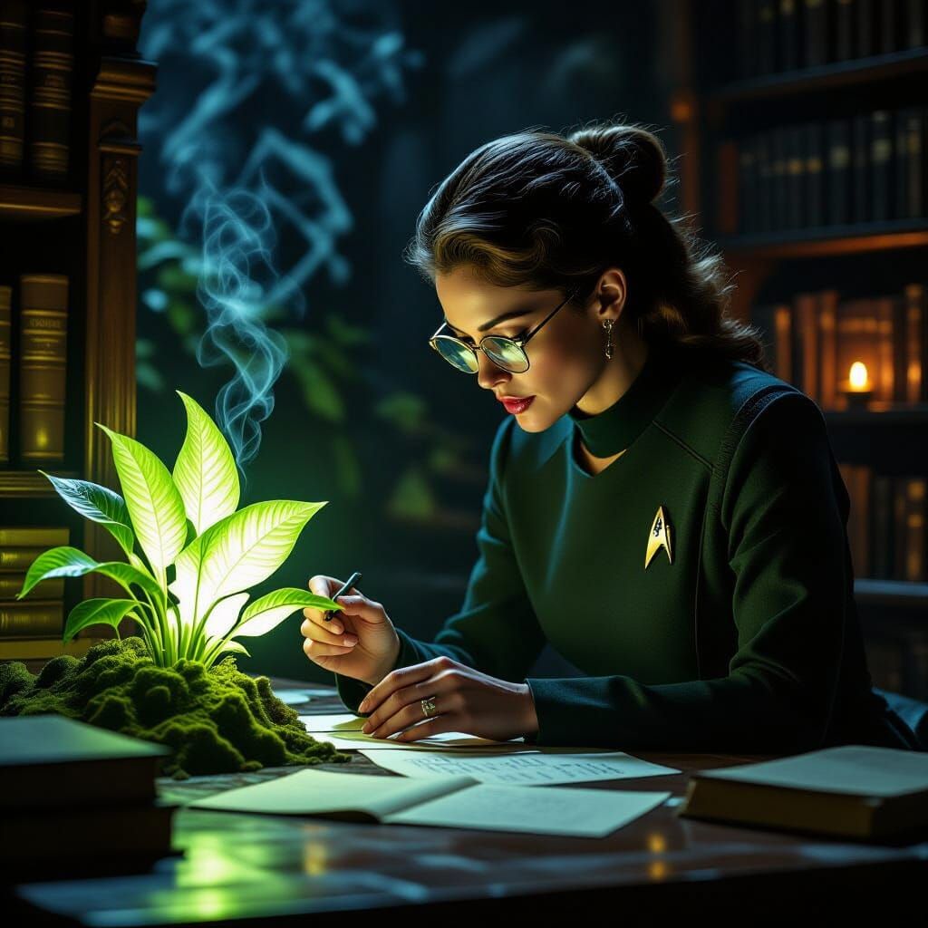 Botanist Examines Alien Plant in Ancient Library