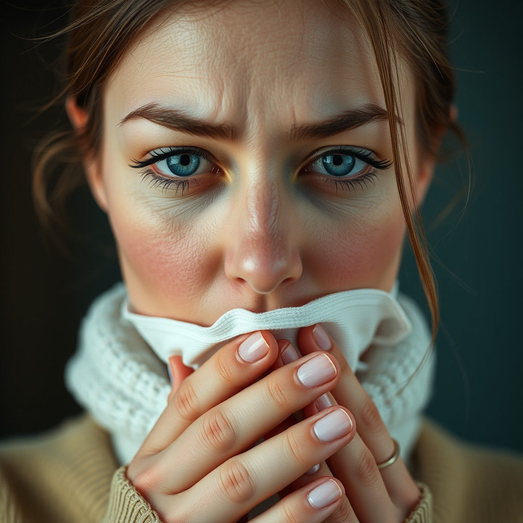 Hyperrealistic Image of a Beautiful Woman Sneezing