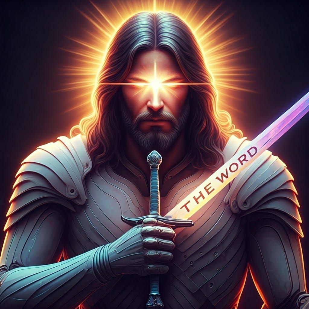 Radiant Christ Figure in Futuristic Armor