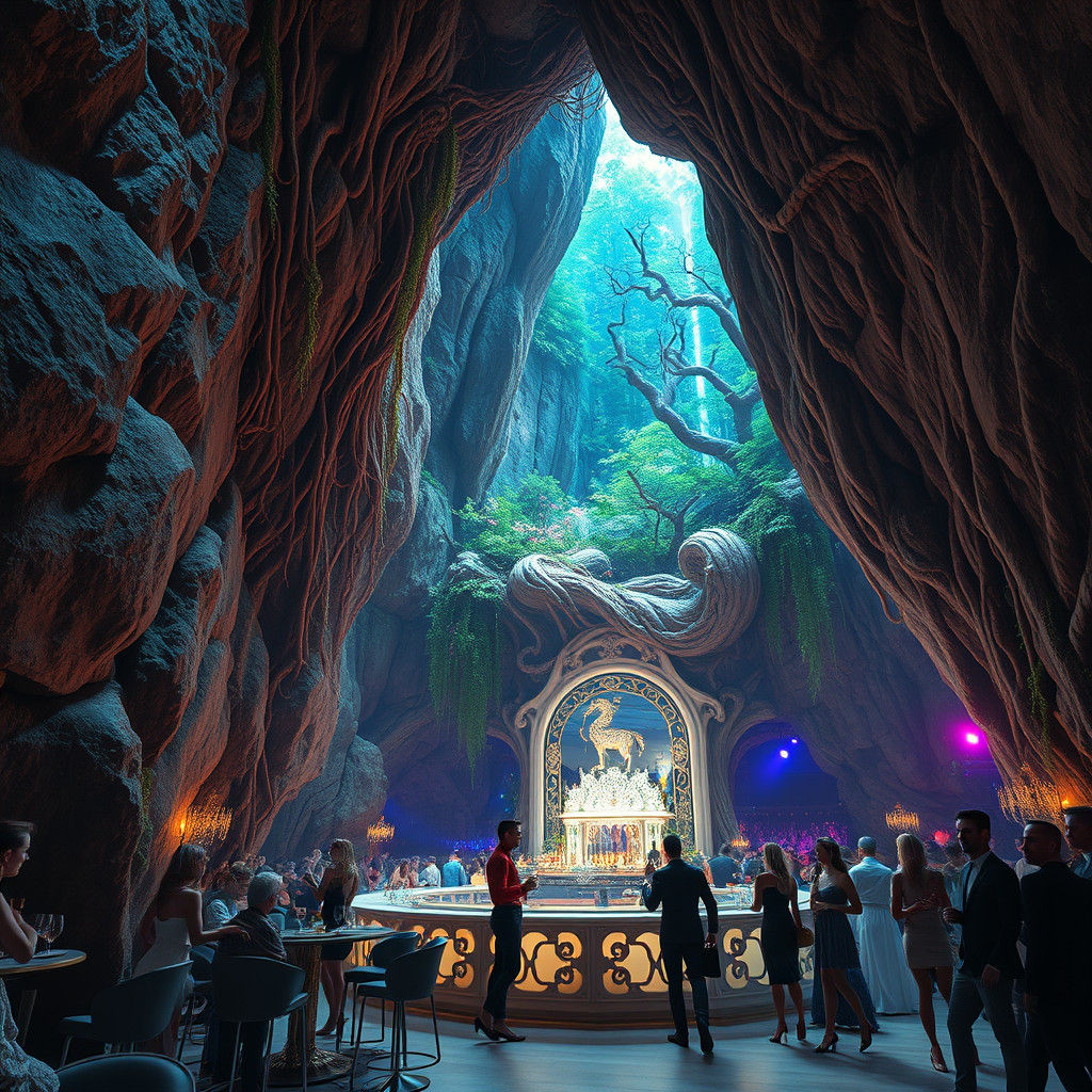 Colossal Rock Wall with Techno Party Cave