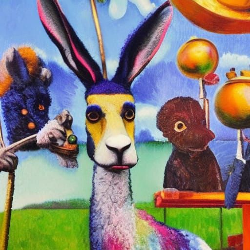 Surreal Rabbit on Film Set in Claymation Style