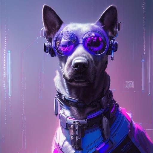 Cyberpunk Dog Portrait in Digital Art Style