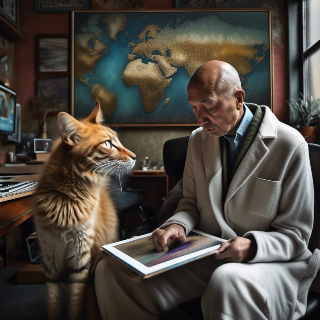 Polychromatic Abstract Cityscape with Alien Pets