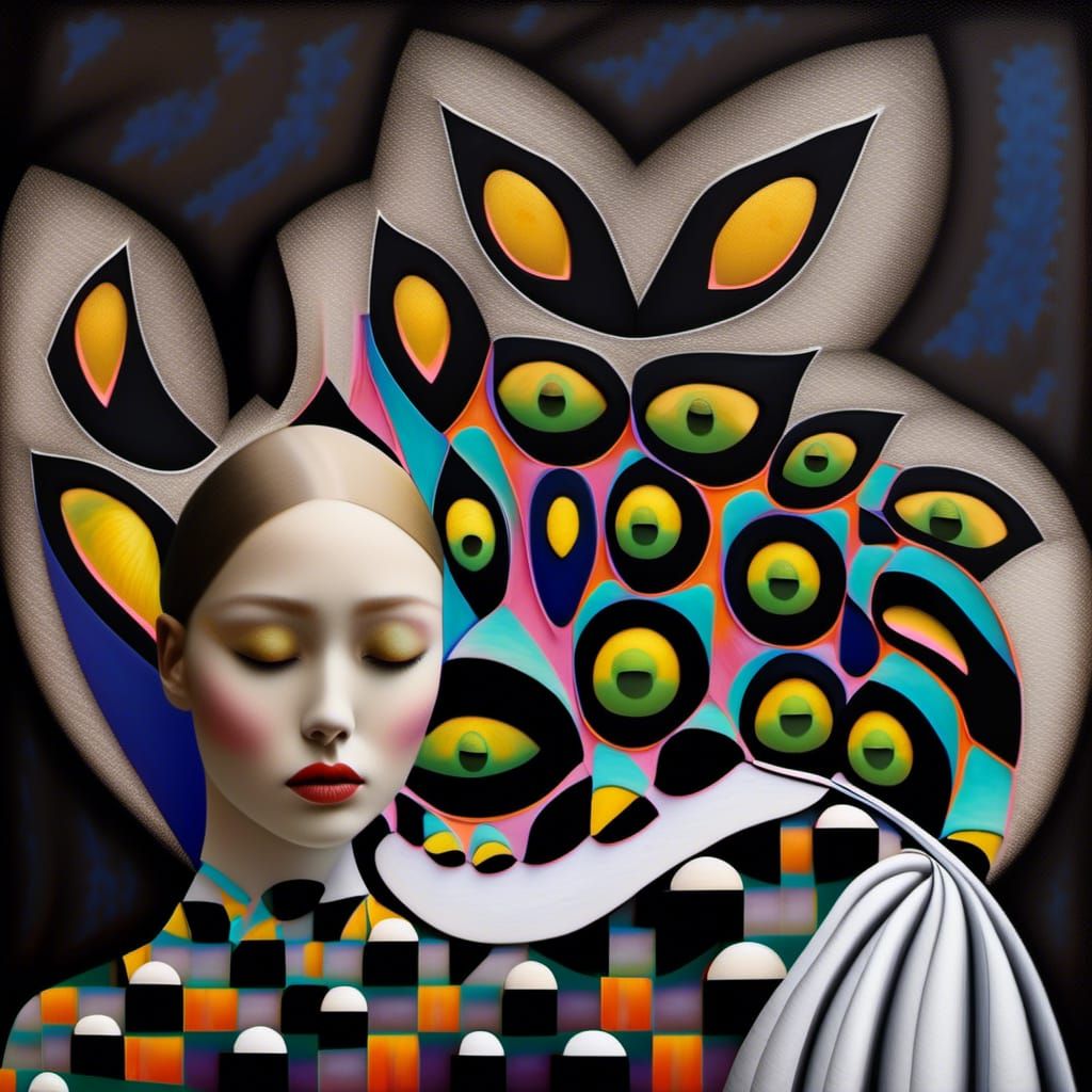 Polychromatic Abstract Cityscape with Alien Pets