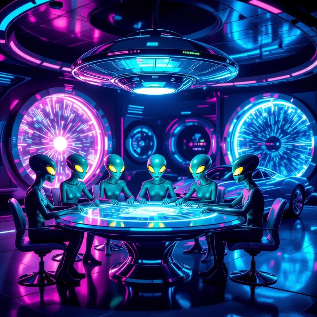 Futuristic UFO Meeting with Aliens and Portal