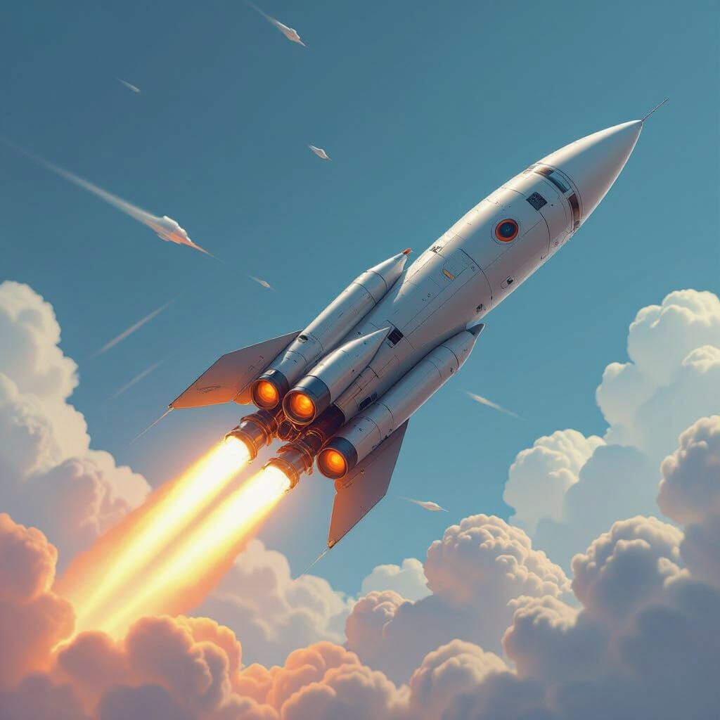 Futuristic Rocket Soaring, in Style of Syd Mead