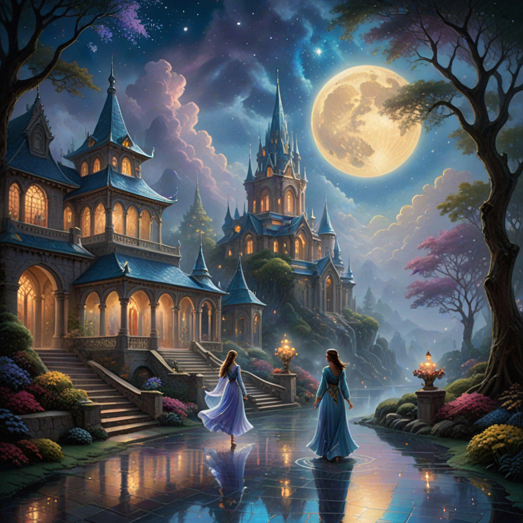 Ethereal Goddess of Dreams in Shimmering Lunar Robes