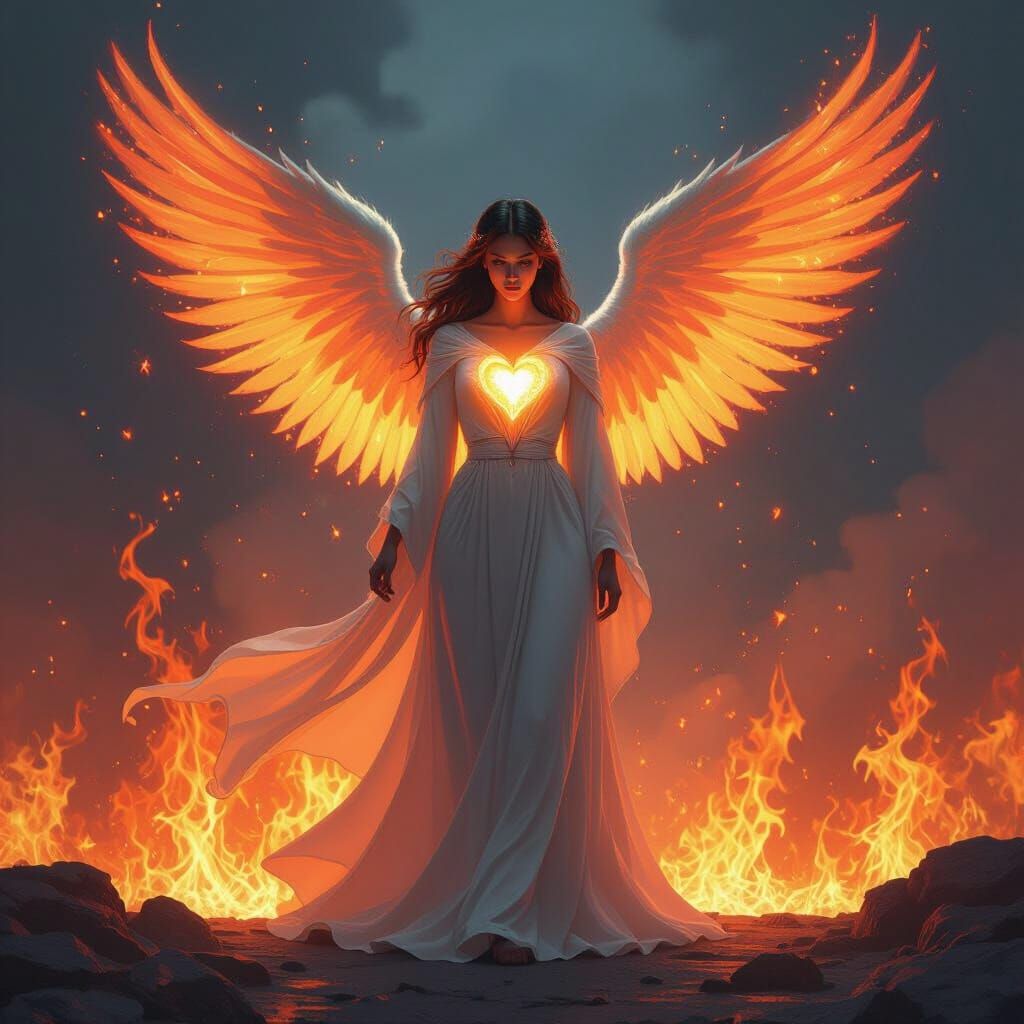 Fiery Angel Rising Like a Phoenix, Digital Art
