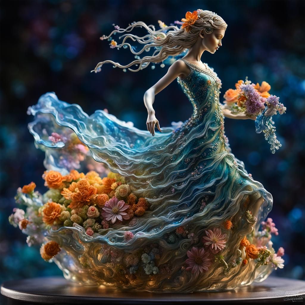 Glass Fairy Figurine in Flowing, Futuristic Style