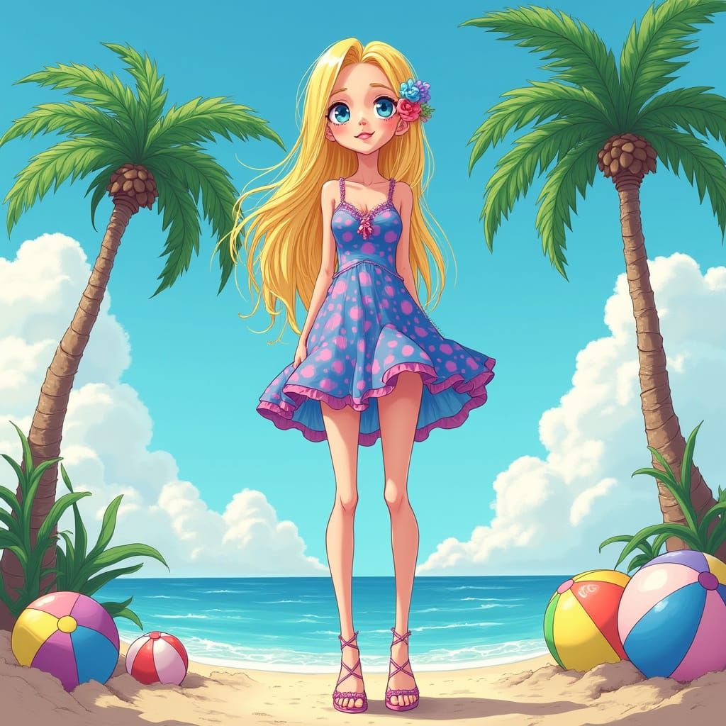Girl in Sundress, Whimsical Digital Art