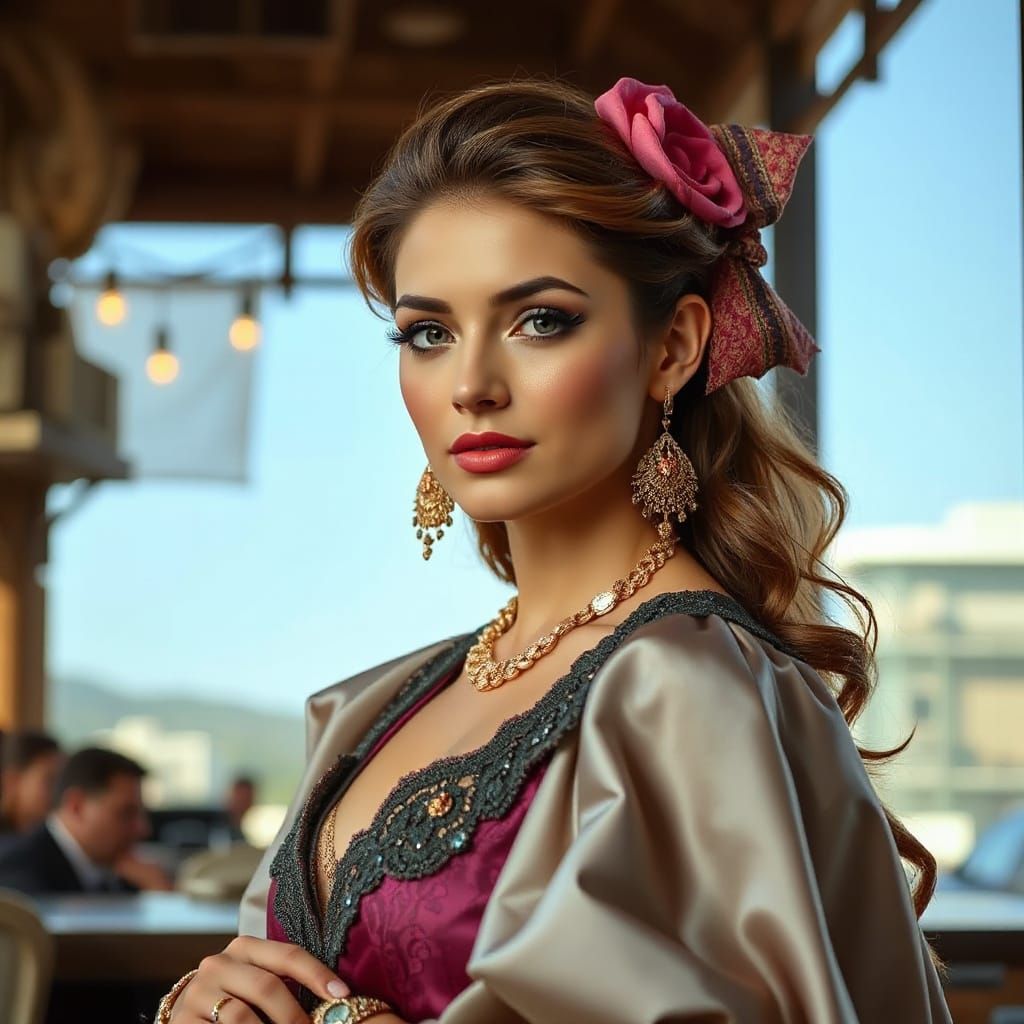 Elegant Lady in Art Nouveau Style Portrait