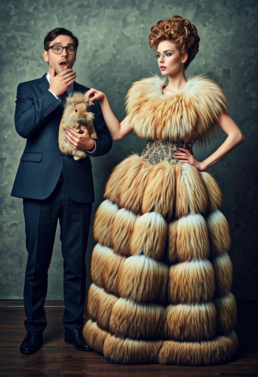 A Handsome Man and His Rabbit Encounter a Rabbit Fur Gown