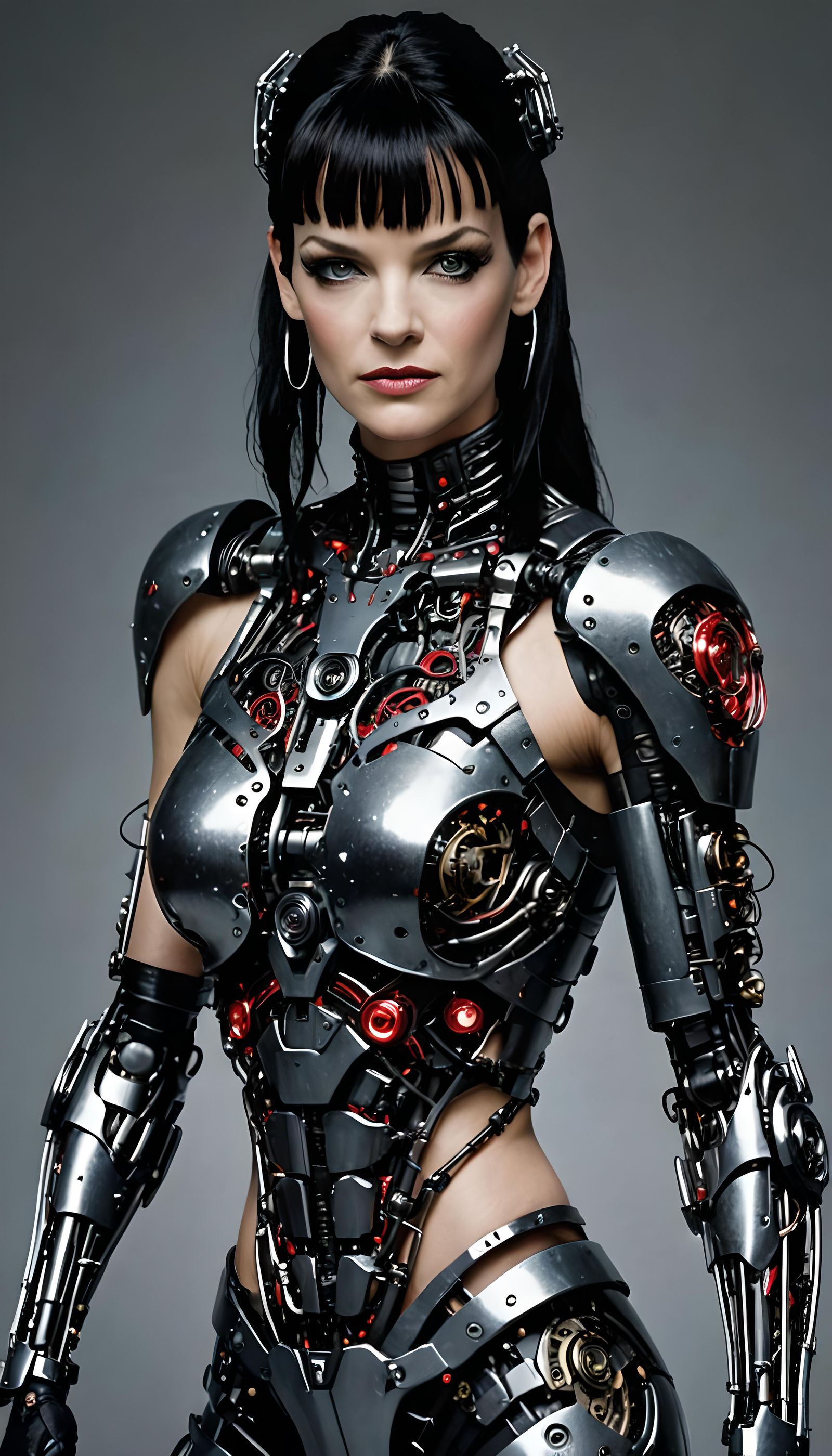 Pauley Perrette as a cyborg, half human, half robot. intrica...