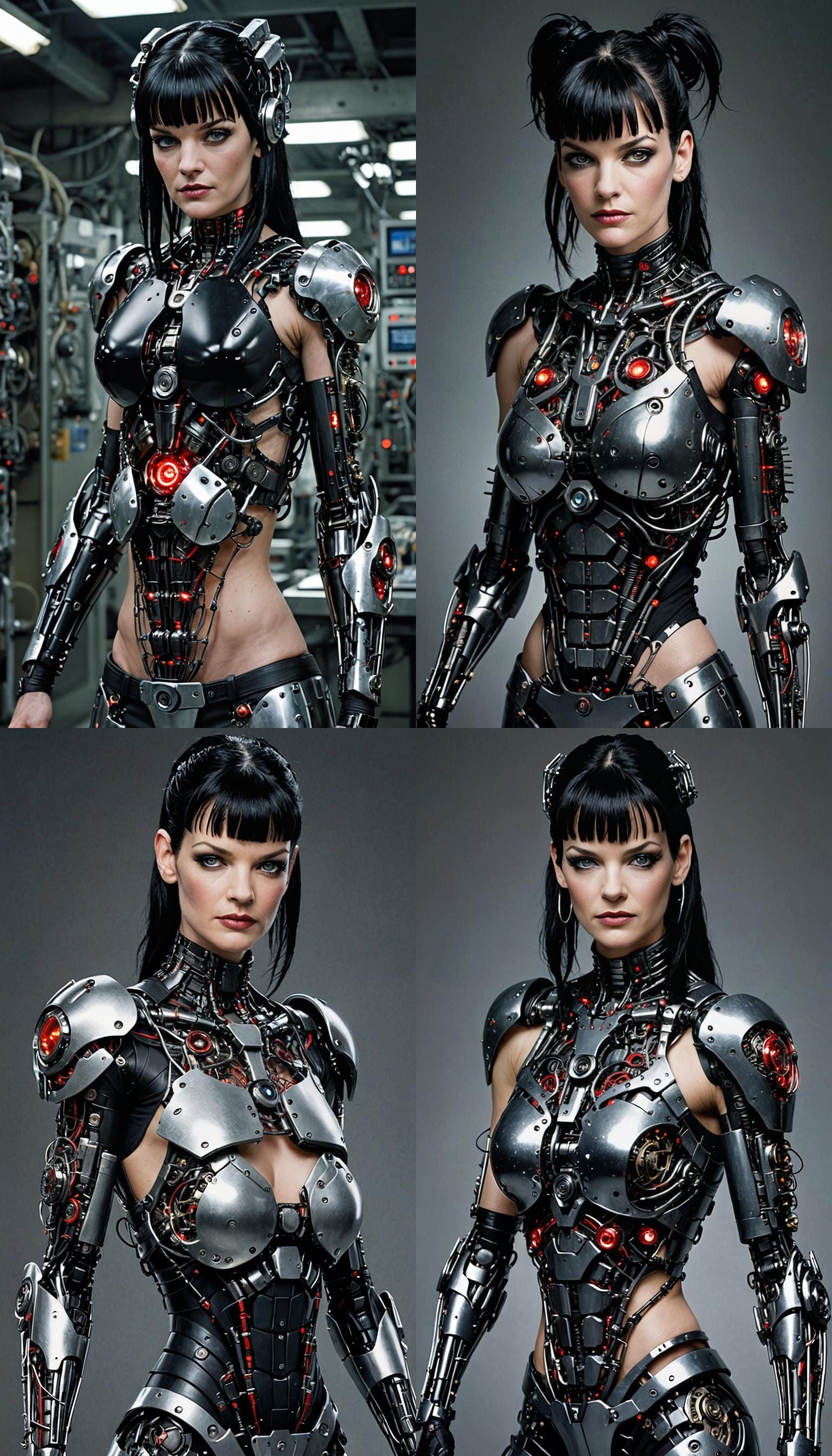 Pauley Perrette as a cyborg, half human, half robot. intrica...