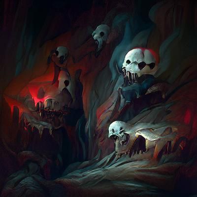 Sinister Skulls and Skeletons in a Dark Cave