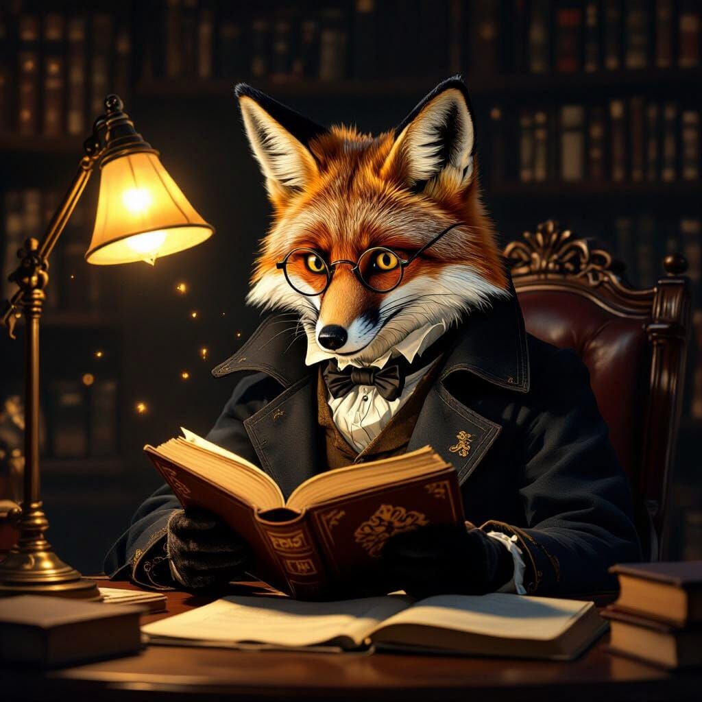 Victorian Fox Reads in Cozy Study