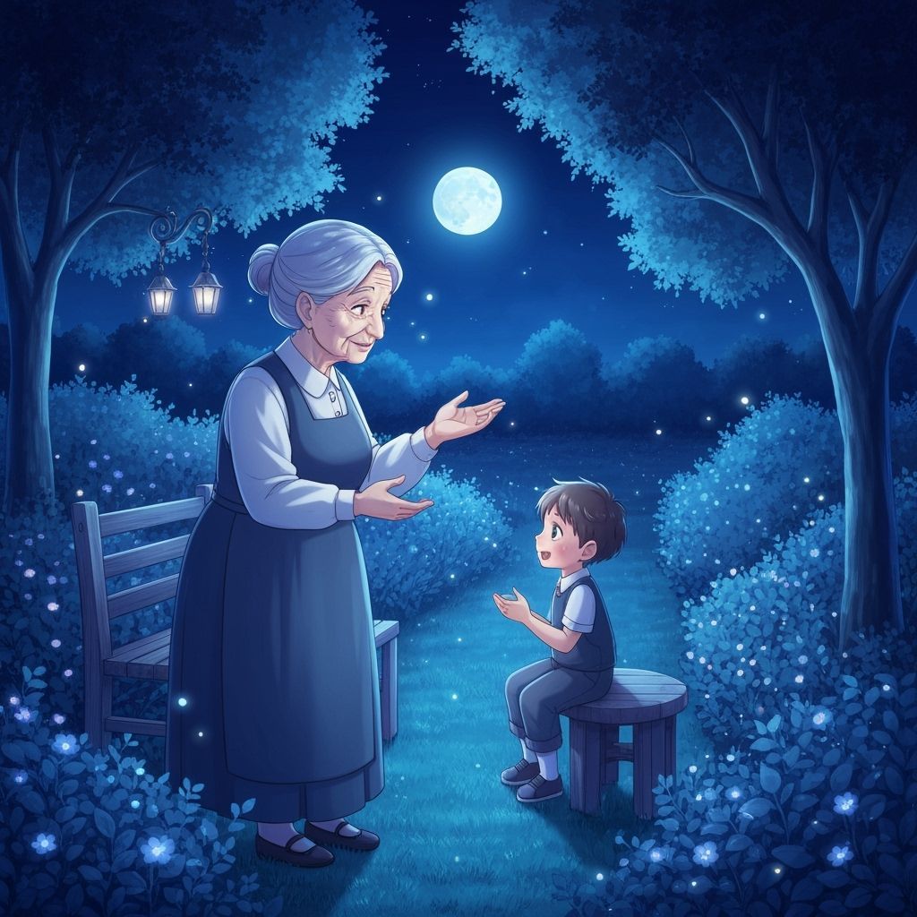 Grandmother Tells Stories in Moonlit Garden