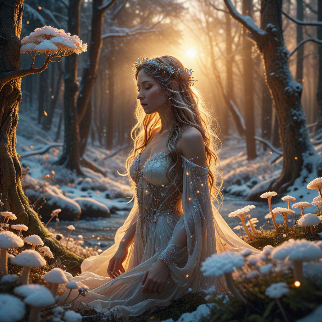 Mystical Fairies Hide in Winter Wonderland Forest Scene