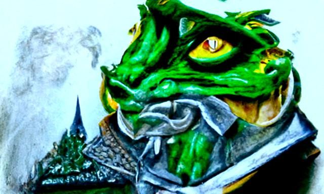 Green Dragonborn in Ethereal Fantasy Style