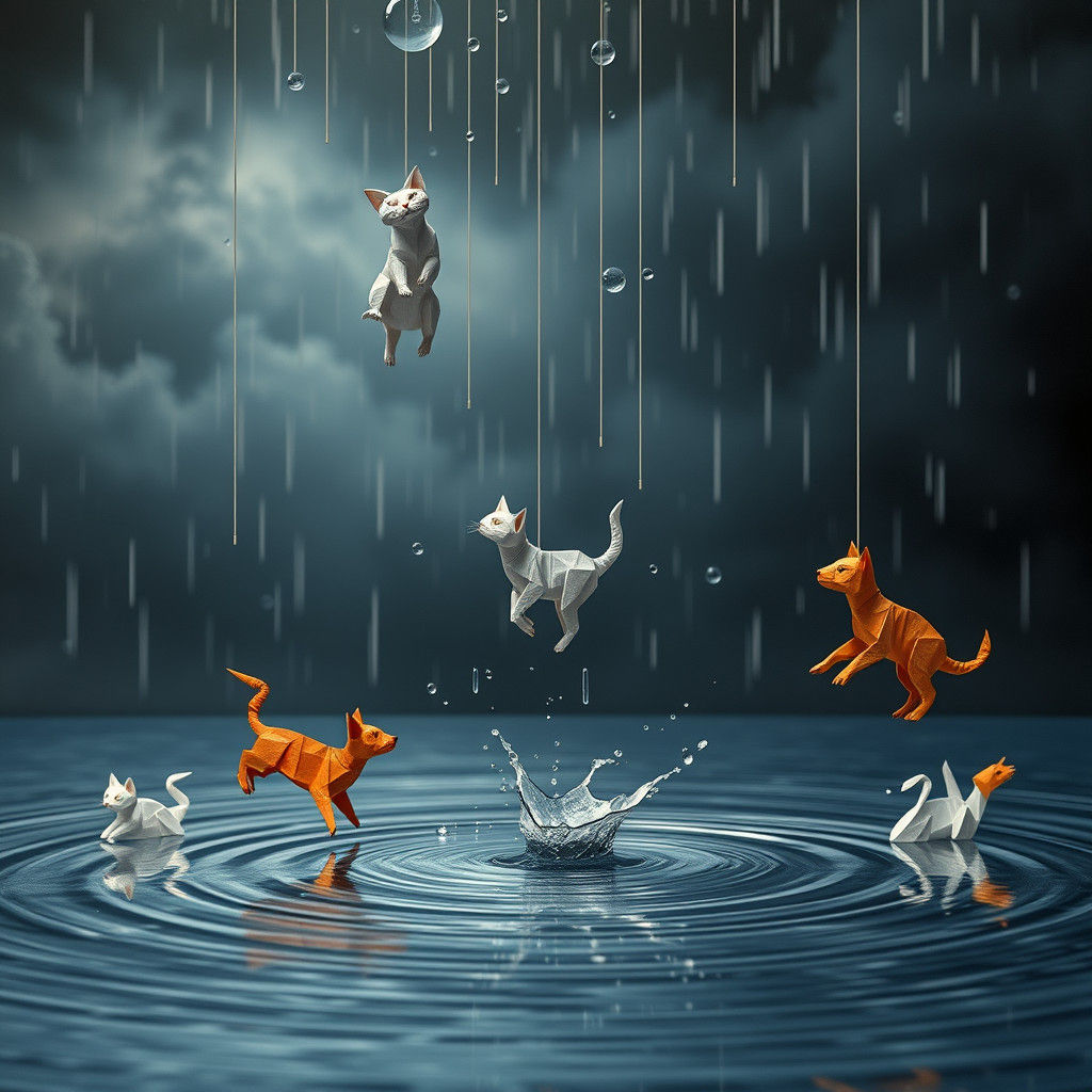Origami Animals Rain into Dreamlike Lake