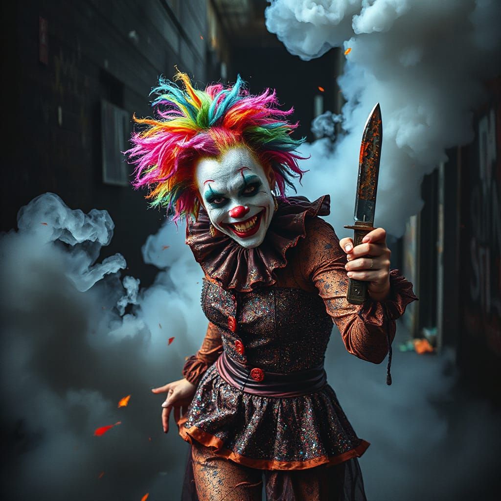 Sinister Clown Emerges From Vortex in Graffiti Art Style