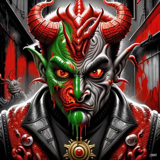 Bleeding Janus Dragon in Graffiti Street Art Style