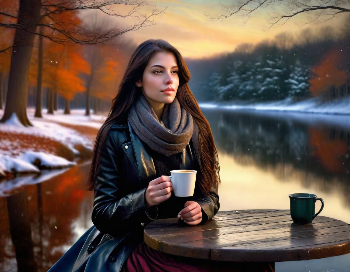 Renaissance Woman Portrait by Lake at Twilight