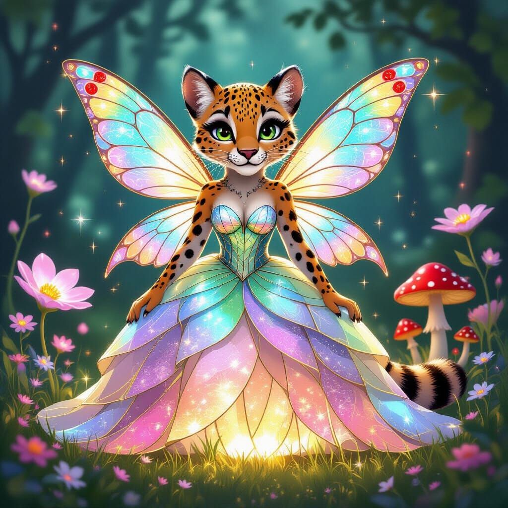 Leopard Fairy in Luminous Glade with Glass Gown