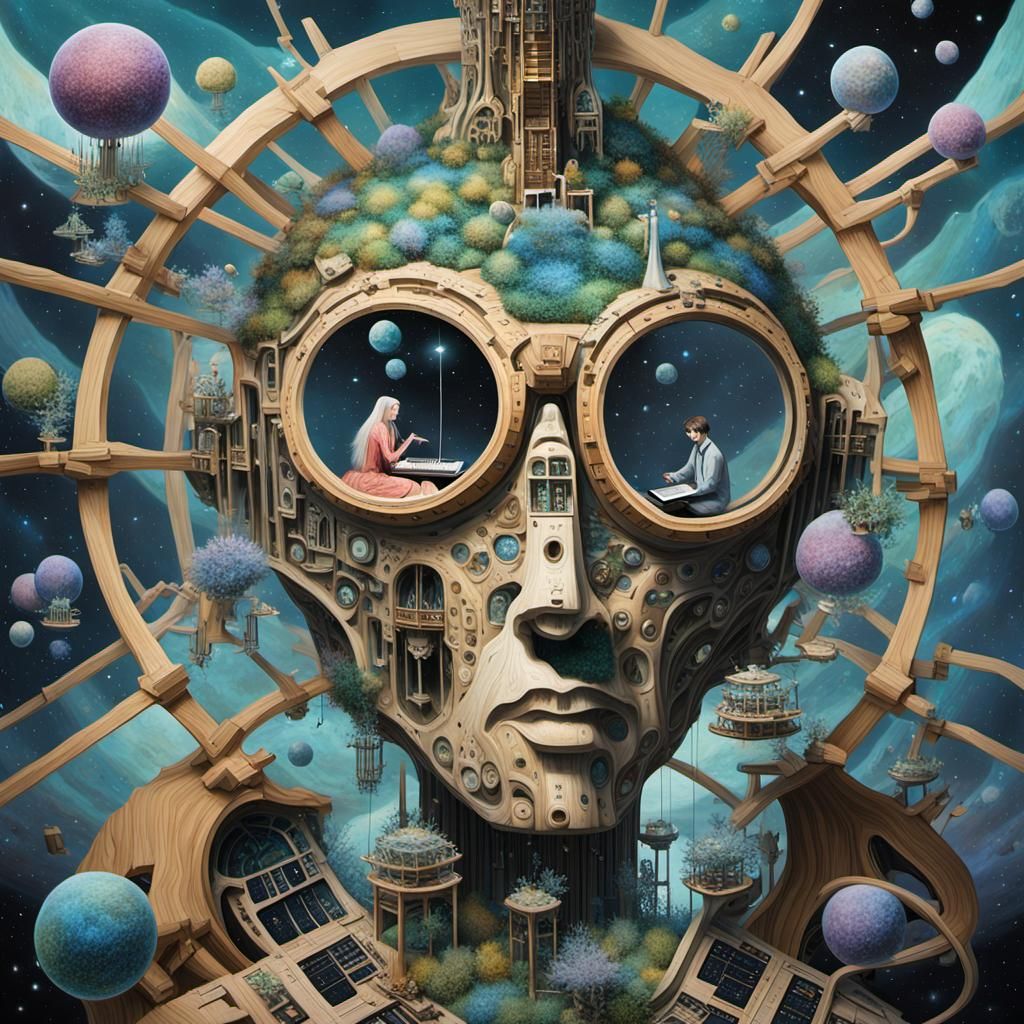 Ethereal Figures Meditating in Space, Oil on Ceramic