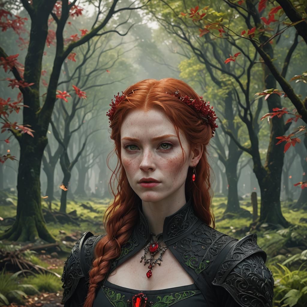 Redhead Girl Portrait in Detailed Fantasy Art Style