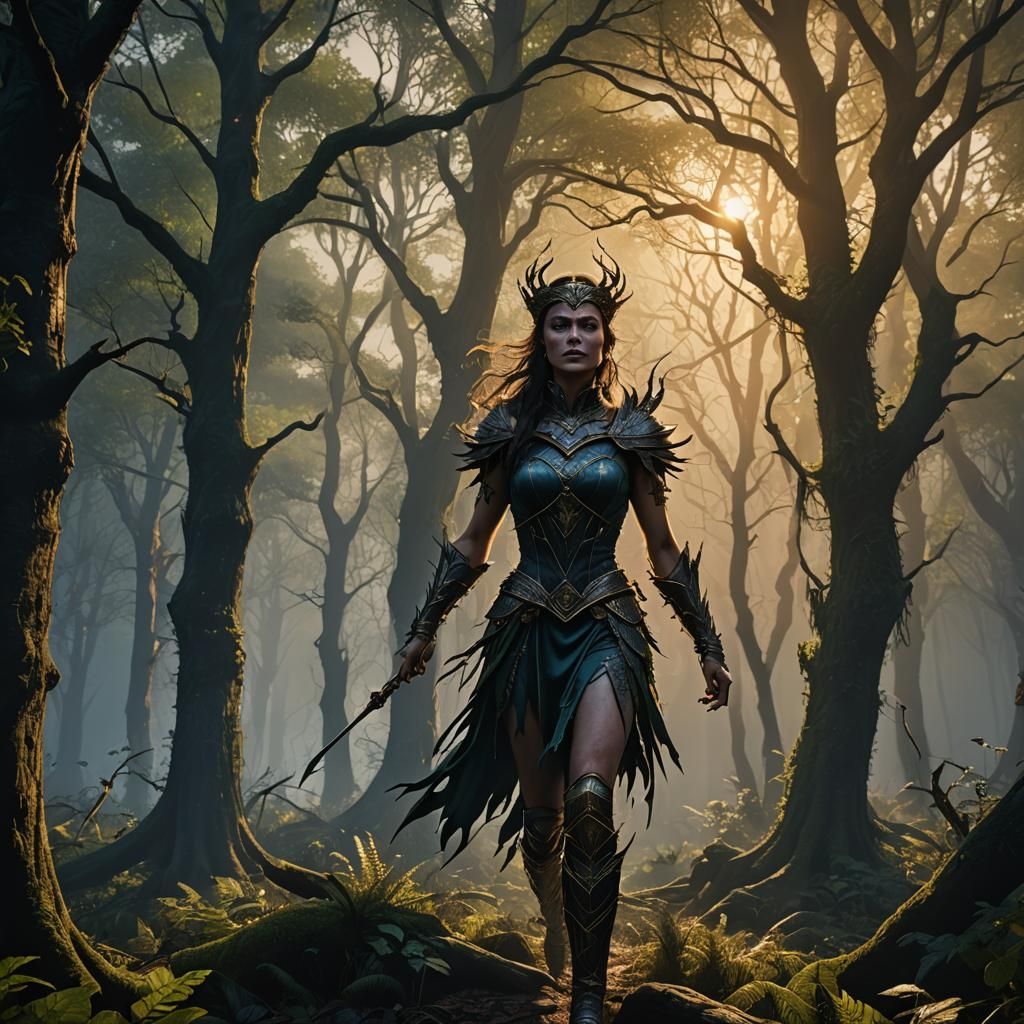 Enchantress Runs into Darkness: Detailed Matte Painting