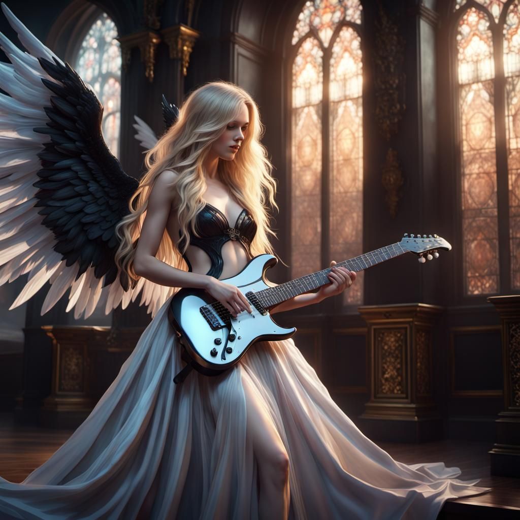 Dark Angel Guitarist: Fantasy Art in 8K Resolution