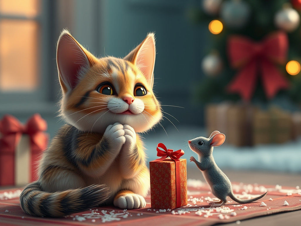 Cat Receives Christmas Gift in CGI Render