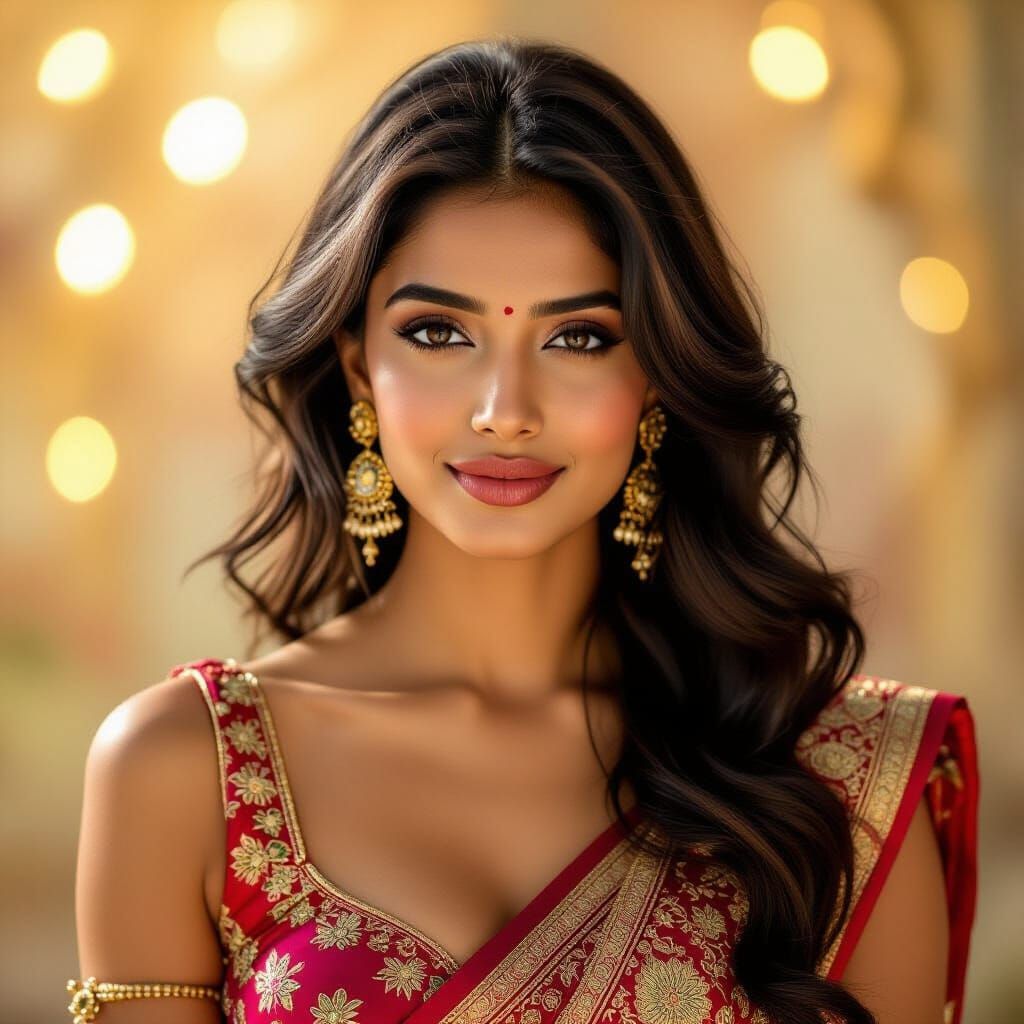 Hyperrealistic Indian Woman in Bollywood Saree with Bikini T...