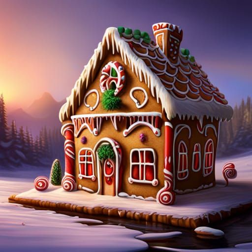 Hyperrealistic Gingerbread House in Splash Art Style