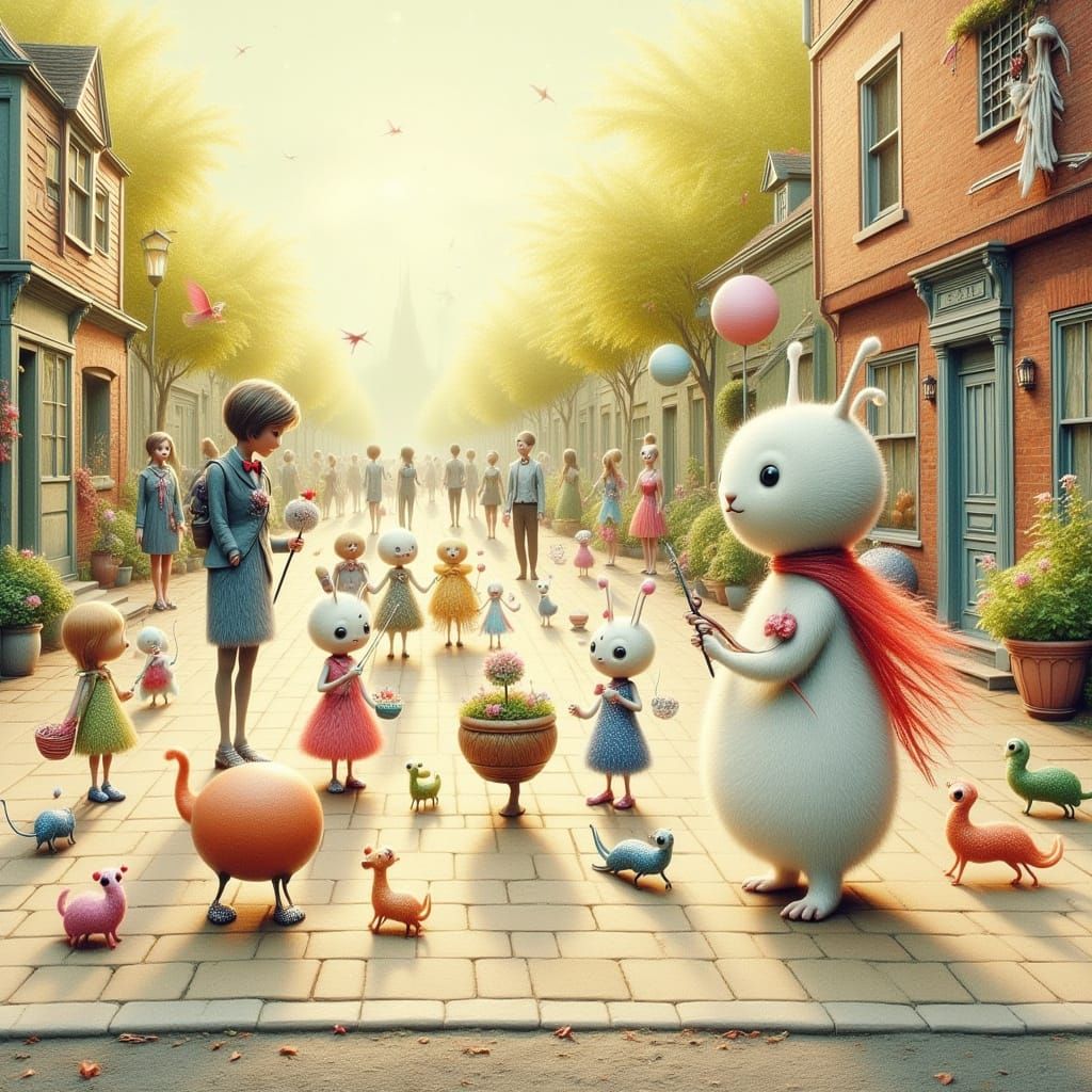 Whimsical Matchstick Figures at Pearly Gates