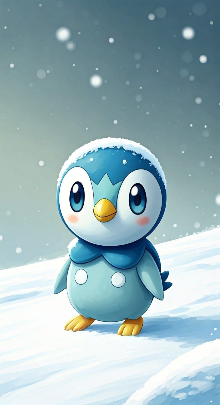 Whimsical Piplup in Snowy Wonderland