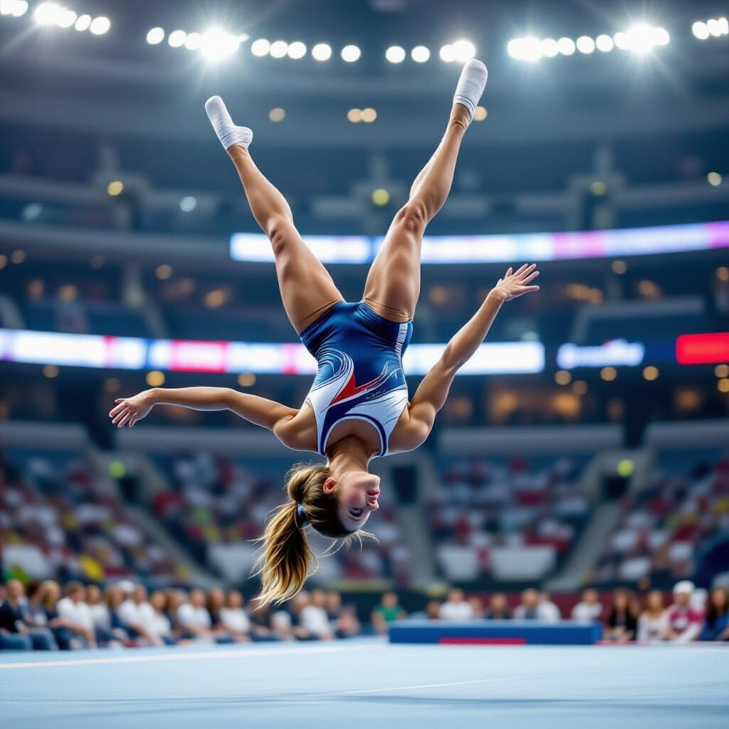 Gymnast's Perfect Backflip in Photorealistic Style