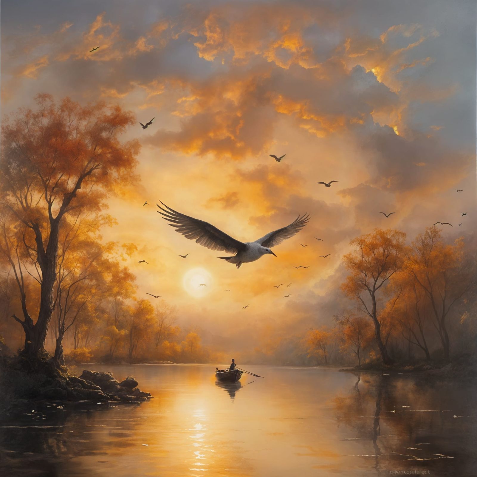 Majestic Dawn Over Mountain Lake