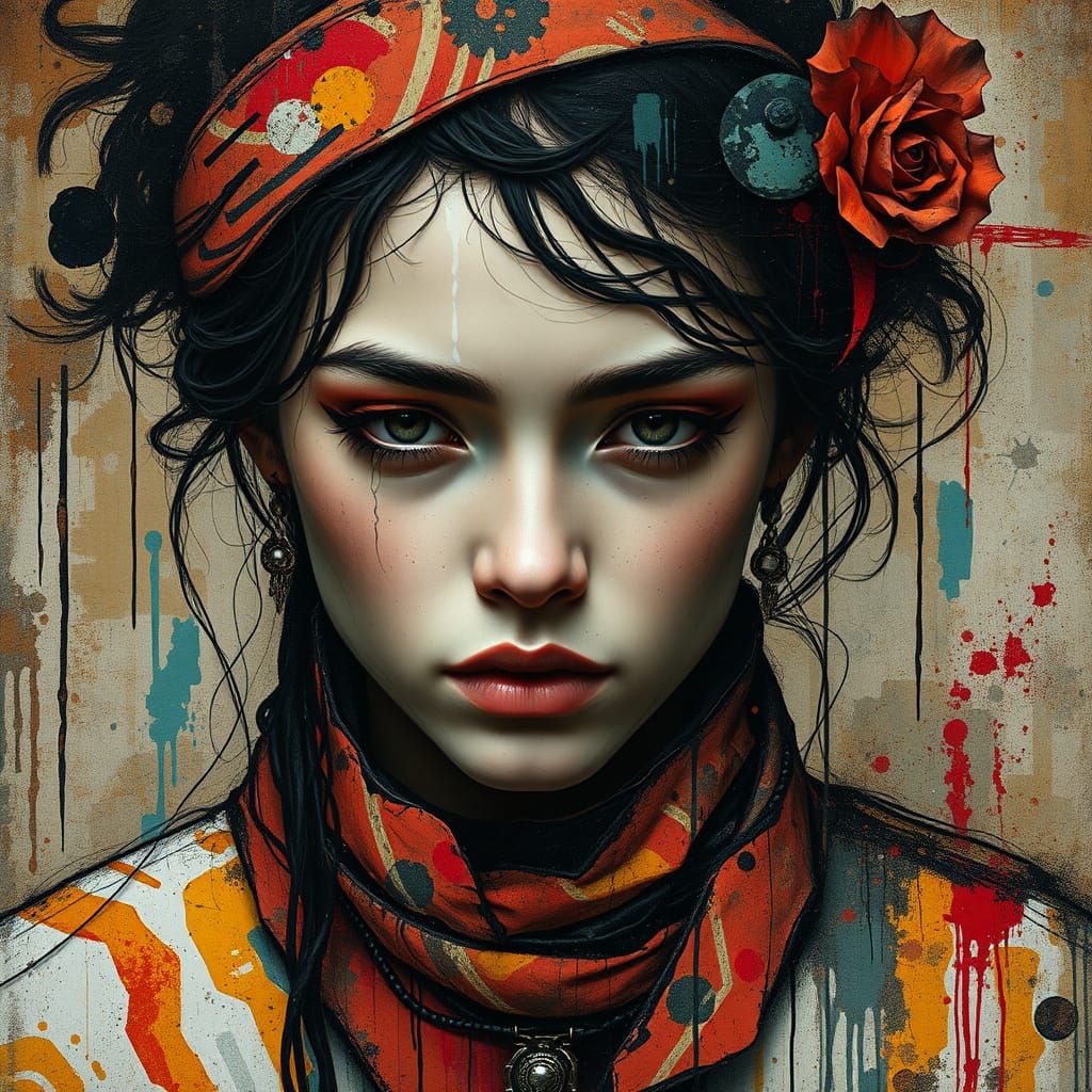 Abstract Portrait of Kindness in Grunge Layered Style