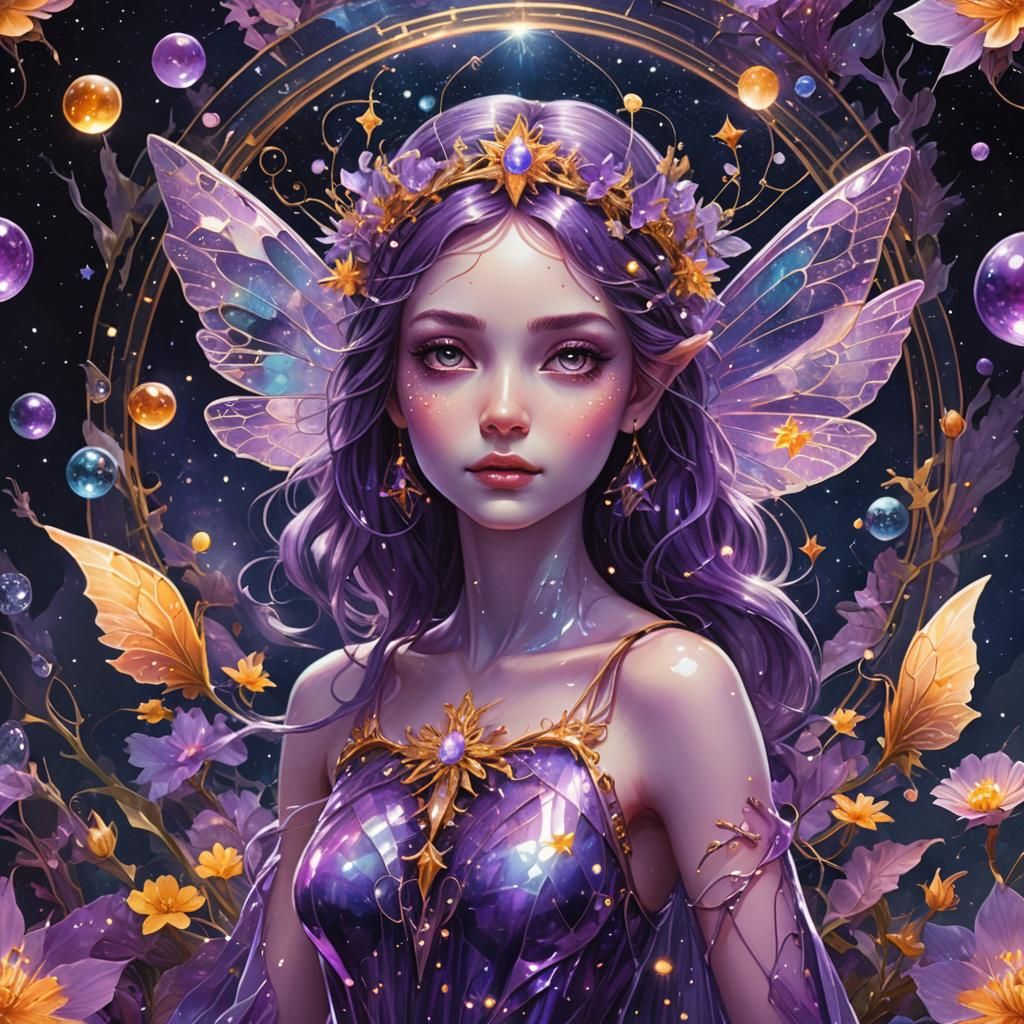 Purple Glass Fairy in Astral Cosmic Illustration