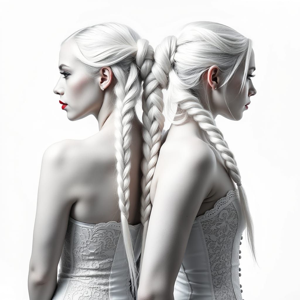 Albino Models with Braided Hair, High Key Photo